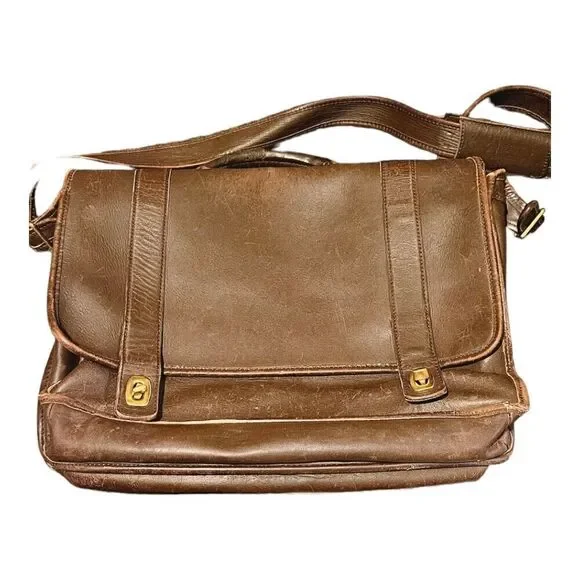 Coach Unisex Brown Leather Adjustable Shoulder Strap Flap Closure Messenger Bag - Picture 5 of 14